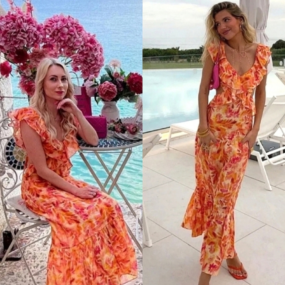 ZARA MAXI DRESS Printed Orange SIZE L & XL - Picture 4 of 16